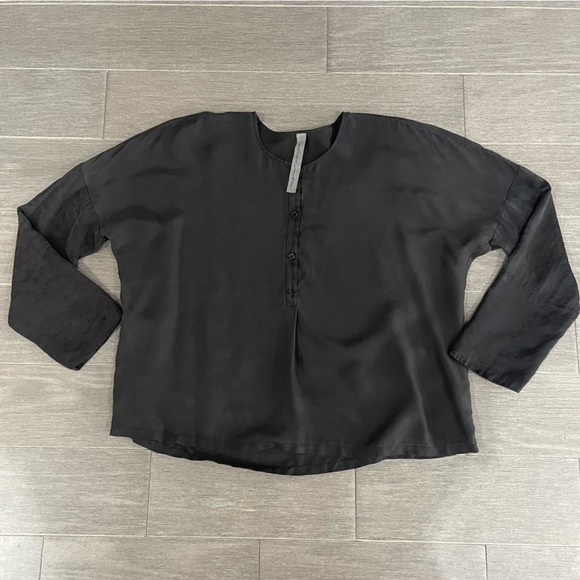 Raquel Allegra Henley Blouse Black 0 Oversized Slouchy Boxy Oriental Print Top - Picture 13 of 15
